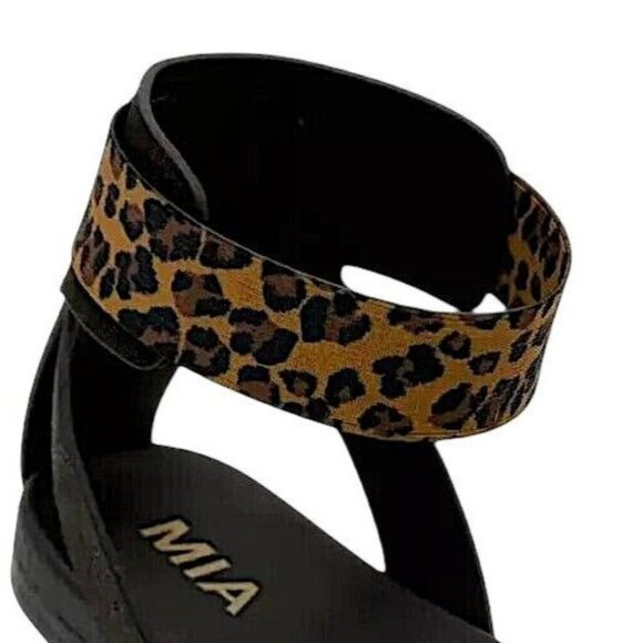MIA Womens Leopard Print Sandals Open Toe Ankle Strap Size 7 Black/Brown Summer - Picture 3 of 7